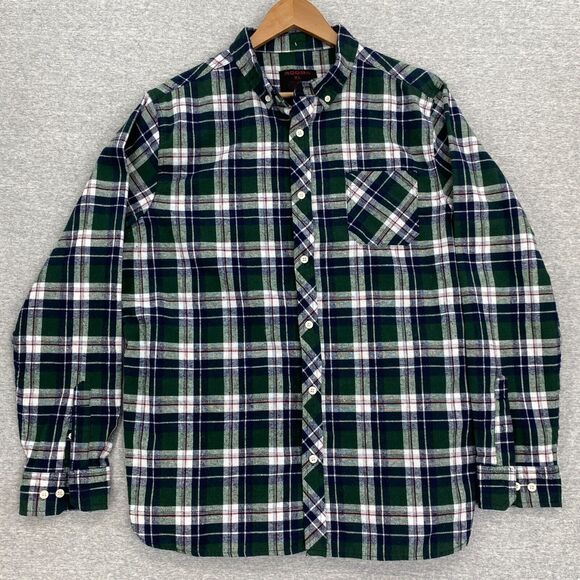 RQQBA Flannel Shirt Mens Extra Large Blue Green Plaid Button Up Long Sleeve - Picture 1 of 11